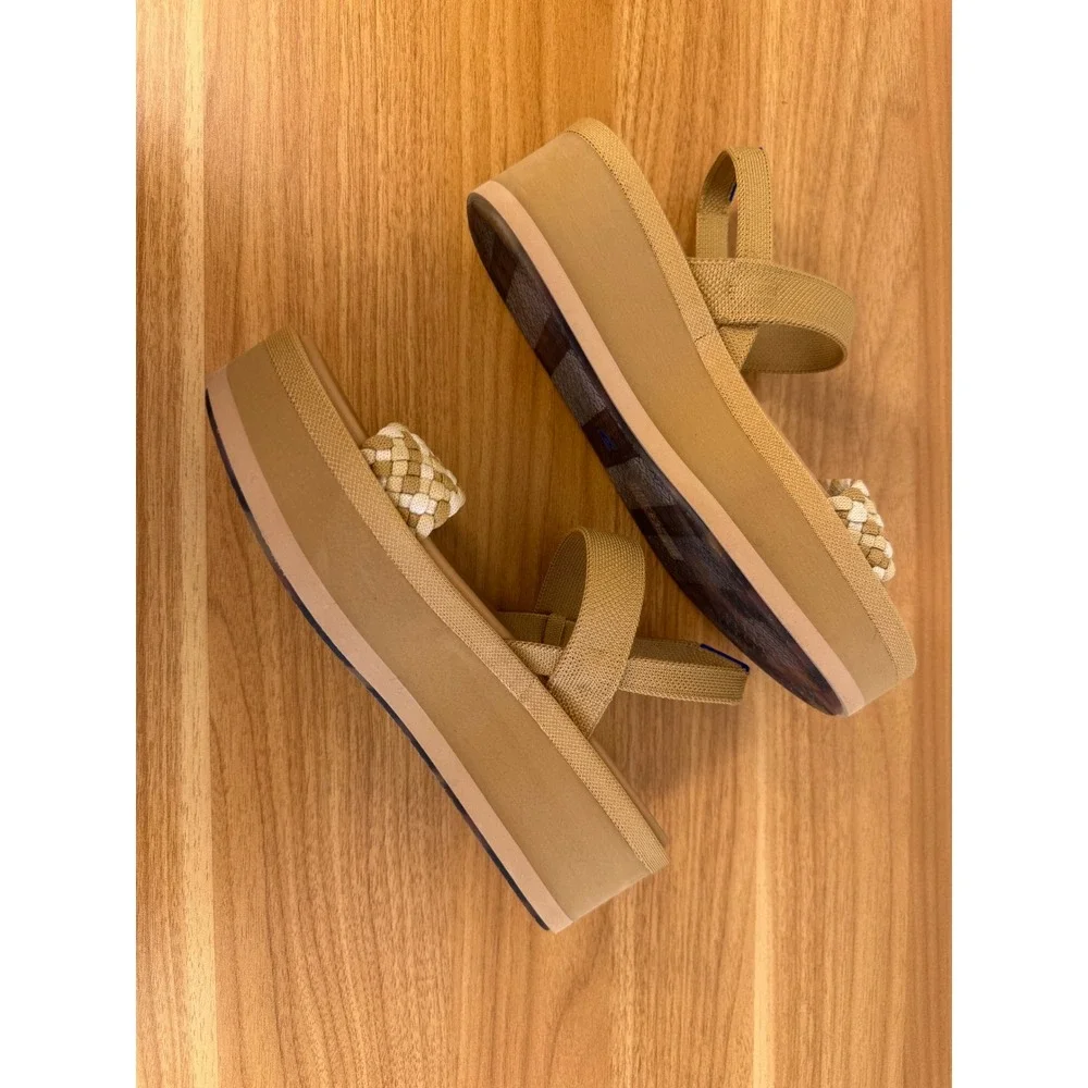 Rothy's Lightweight Wedge Sandals Beach Sand Braided Strap Platform Size 8